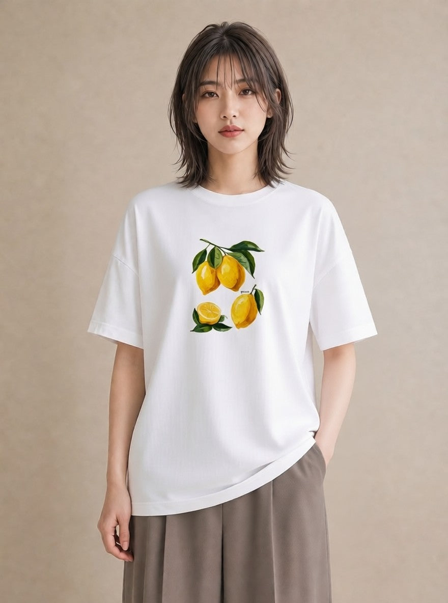 Tシャツ レディース レモン 檸檬 食べ物 フード イラスト 可愛い 帰省 ラフ 白T