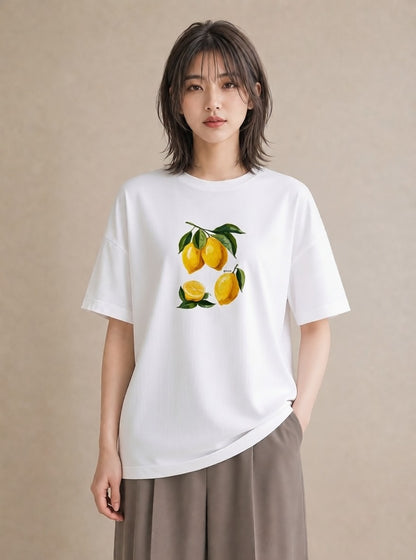 Tシャツ レディース レモン 檸檬 食べ物 フード イラスト 可愛い 帰省 ラフ 白T