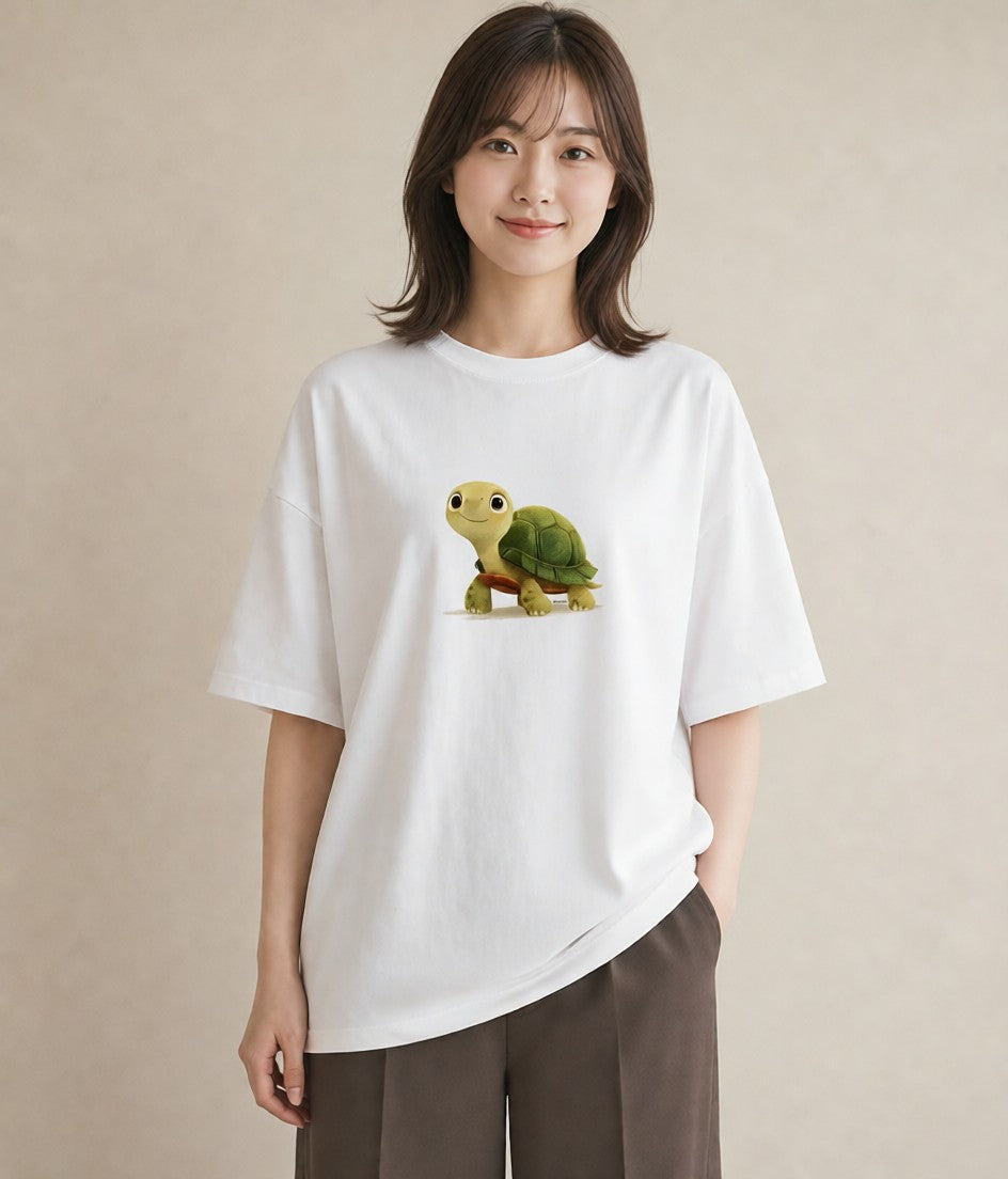 Tシャツ レディース カメ ペット 動物 イラスト 線画 クリスマス 旅行 白T