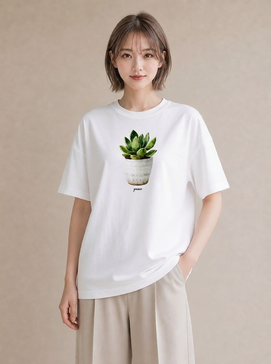 デザインTシャツ レディース 多肉植物 植物 ボタニカル イラスト 水彩風 秋コーデ おしゃれギフト 白T