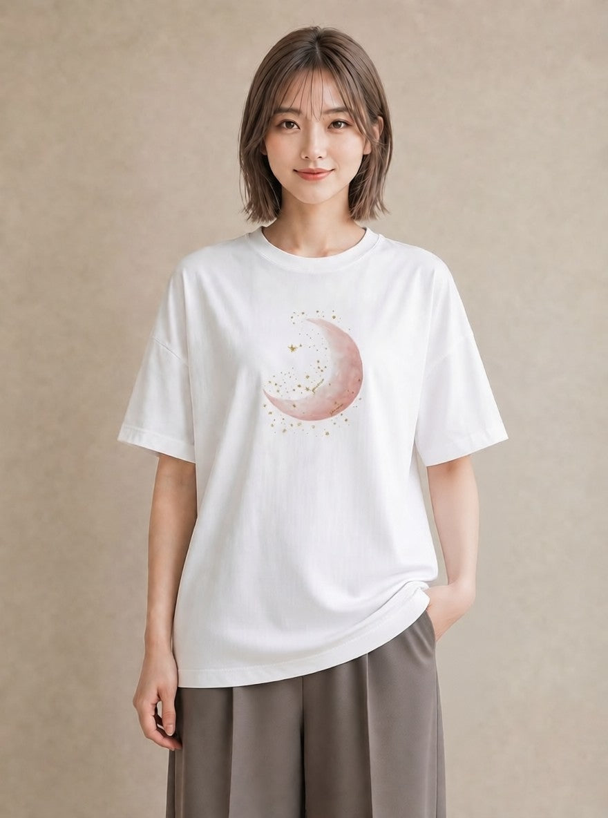 Tシャツ レディース 星空 宇宙 イラスト 可愛い ペアコーデ 秋コーデ 白T