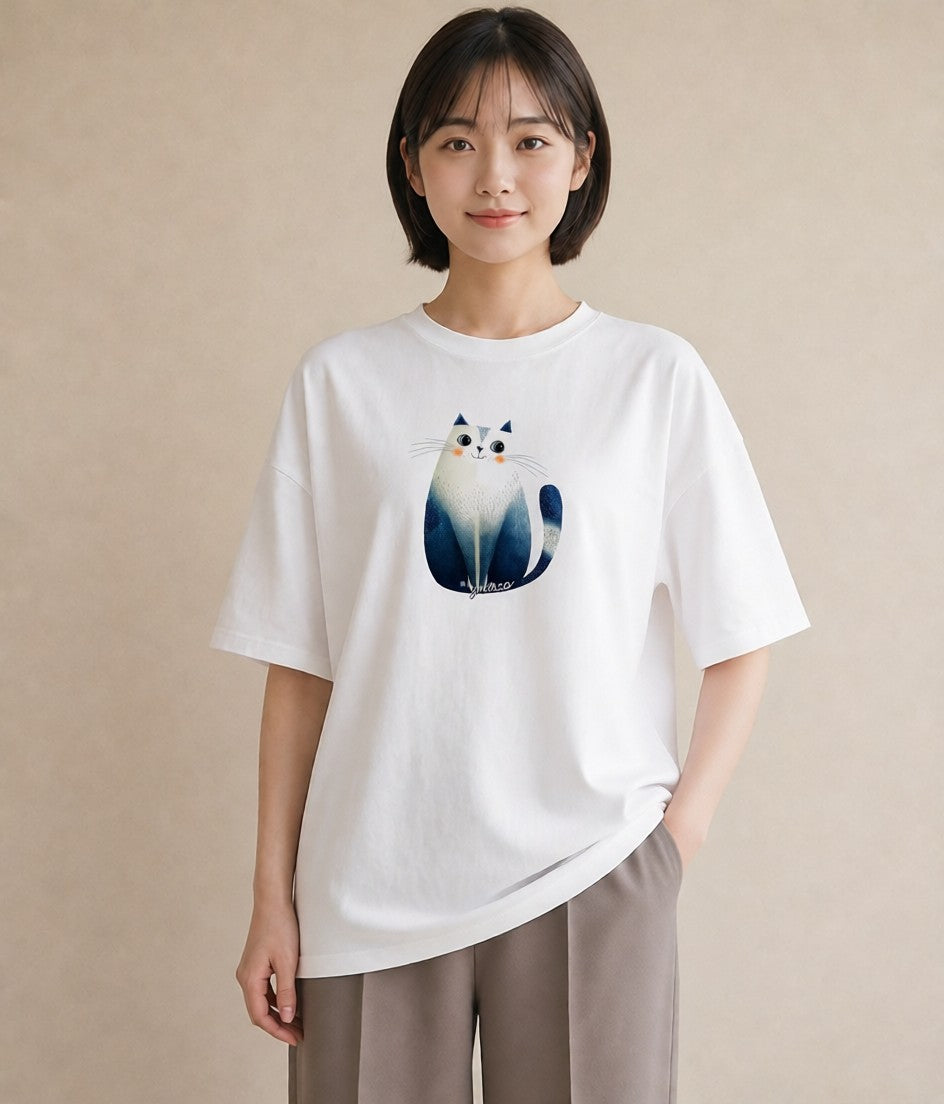 グラフィックTシャツ レディース ニャンコ 猫 ねこ イラスト ラフカジュアル デート 帰省 白T