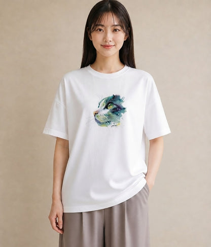 デザインTシャツ レディース ぶち猫 猫 ねこ イラスト ラフ 親子 20代 白T