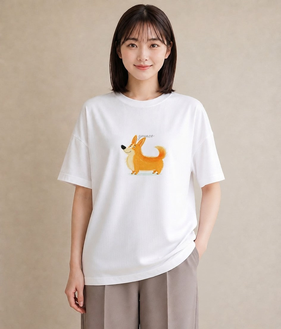 半袖Tシャツ レディース ウェルシュコーギー コーギー 犬 いぬ イラスト ガーリー デイリーウェア 休日 白T