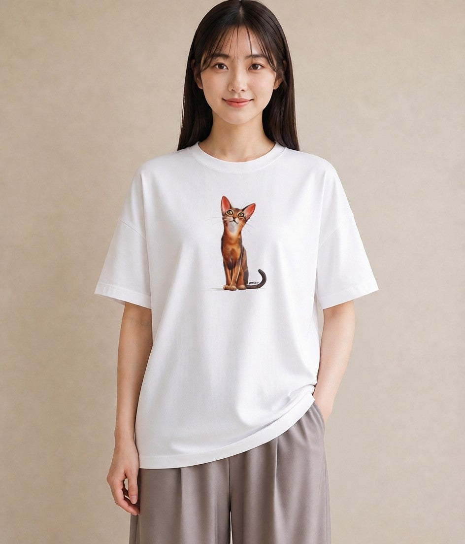 デザインTシャツ レディース シャム 猫 ねこ イラスト 上品 散歩 お出かけ 白T