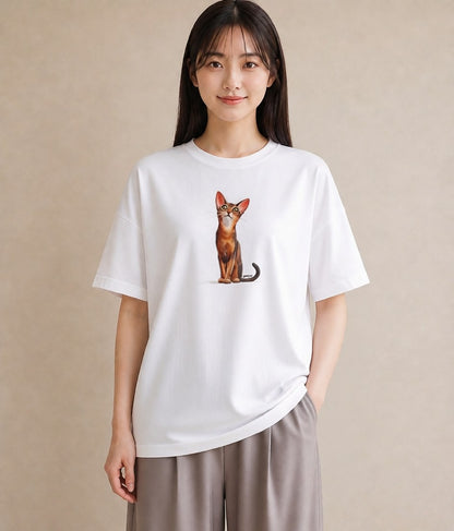 デザインTシャツ レディース シャム 猫 ねこ イラスト 上品 散歩 お出かけ 白T