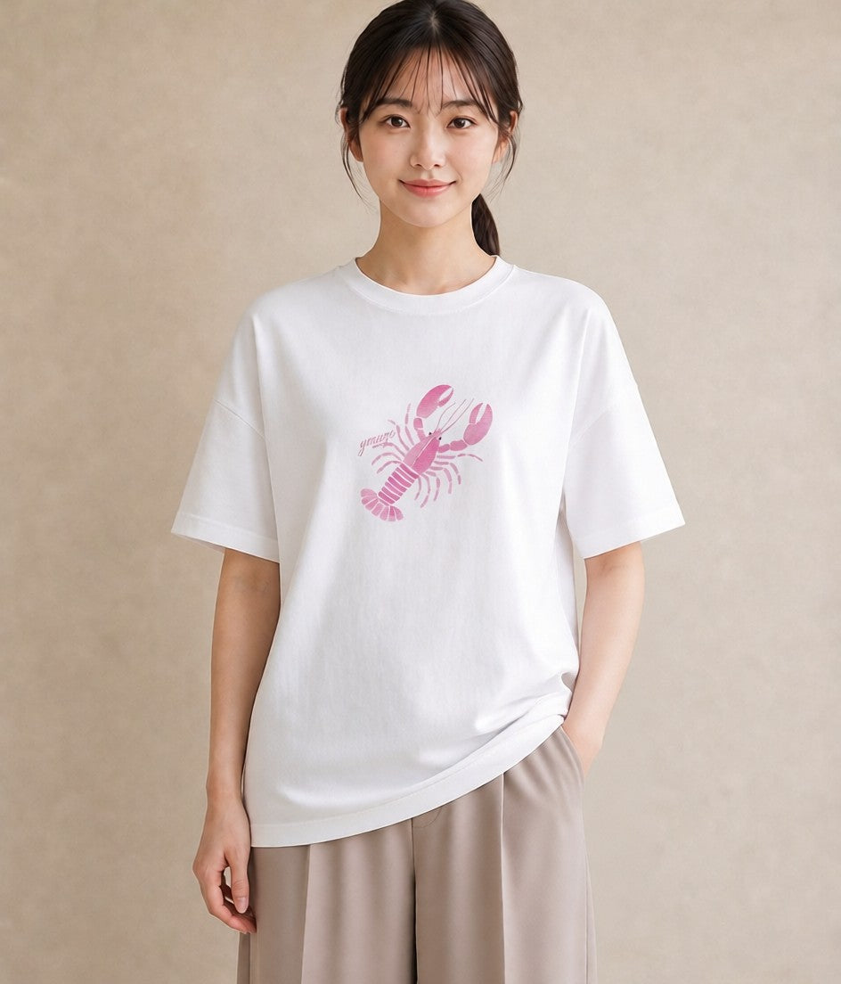 プリントTシャツ レディース エビ 海の生き物 海 イラスト 北欧風 旅行 母娘コーデ 白T