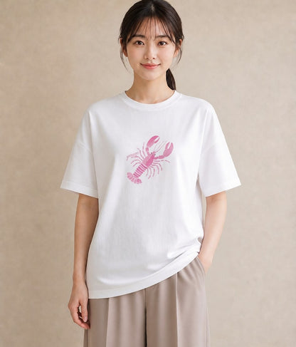 プリントTシャツ レディース エビ 海の生き物 海 イラスト 北欧風 旅行 母娘コーデ 白T