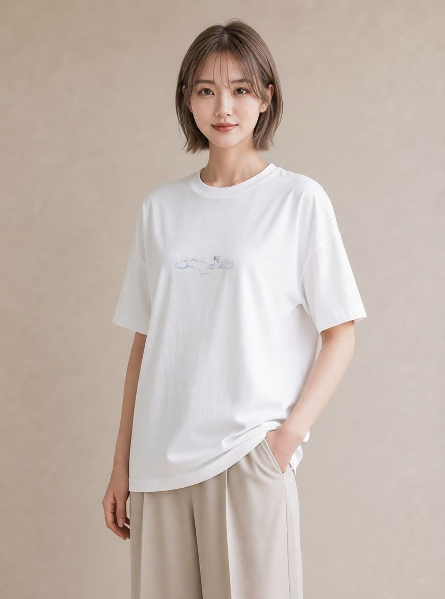 プリントTシャツ レディース 雲 星空 宇宙 イラスト 個性的 カフェ服 クリスマス 白T