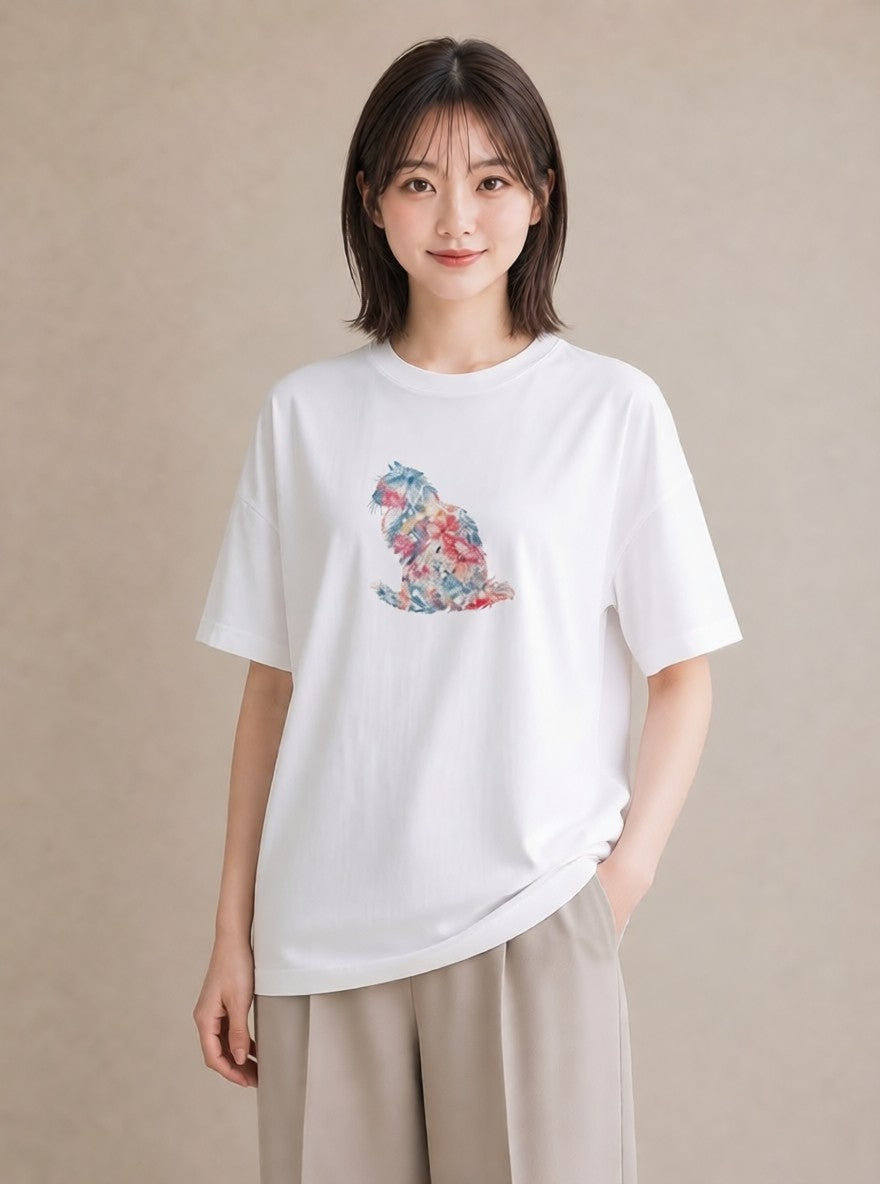グラフィックTシャツ レディース おすわり猫 猫 ねこ イラスト ミニマル 公園 ママ 白T