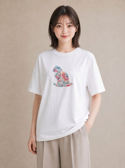 グラフィックTシャツ レディース おすわり猫 猫 ねこ イラスト ミニマル 公園 ママ 白T