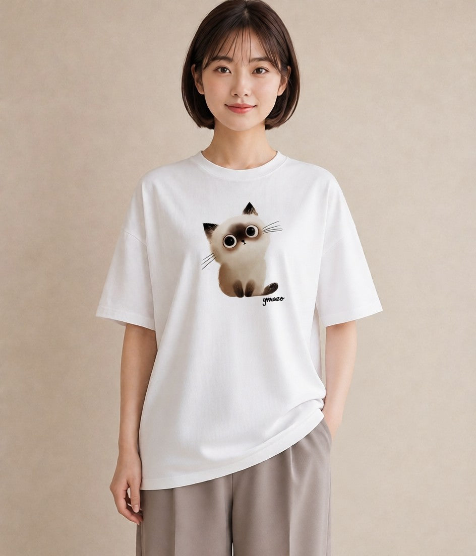 プリントTシャツ レディース 白猫 猫 ねこ イラスト お洒落 女性向けギフト 散歩 白T