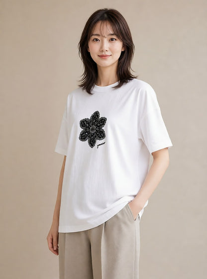 デザインTシャツ レディース レースハンカチ レース ハンカチ ナチュラル アンティーク イラスト 北欧風 女性 旅行用 白T