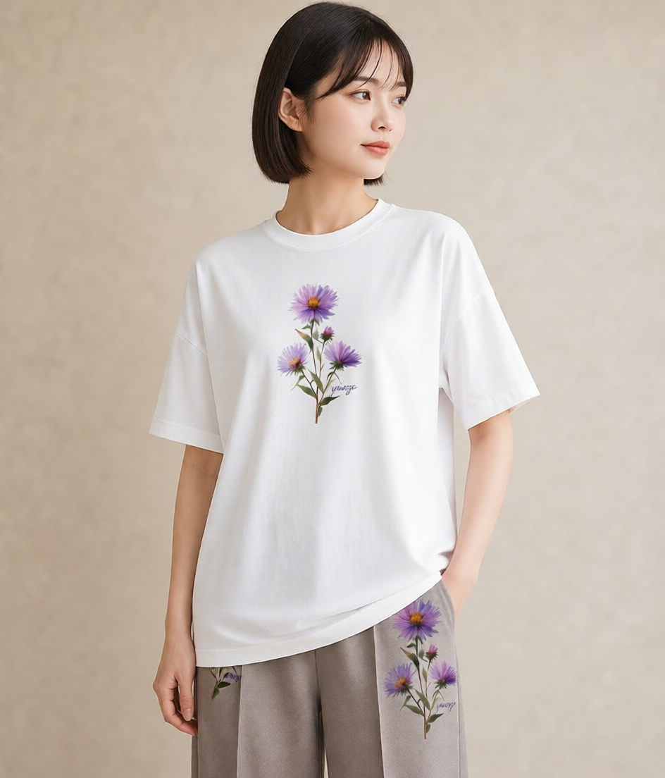 プリントTシャツ レディース スミレ 花 花柄 イラスト 水彩風 母の日 ビーチ 白T