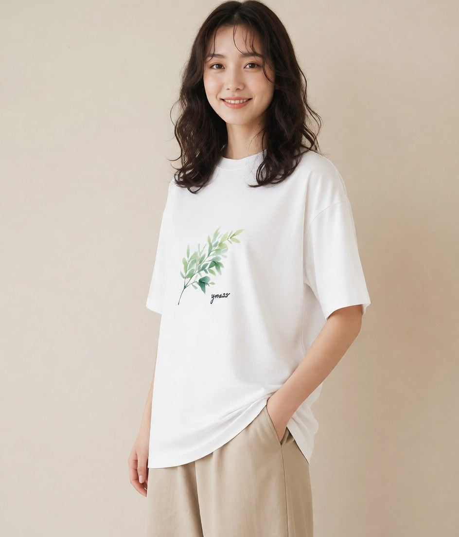 Tシャツ レディース ハーブ 植物 ボタニカル イラスト ヴィンテージ風 母娘コーデ 自分用 白T