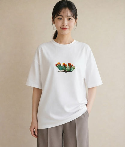 デザインTシャツ レディース サボテン 植物 ボタニカル イラスト ガーリー 夏コーデ 通学 白T