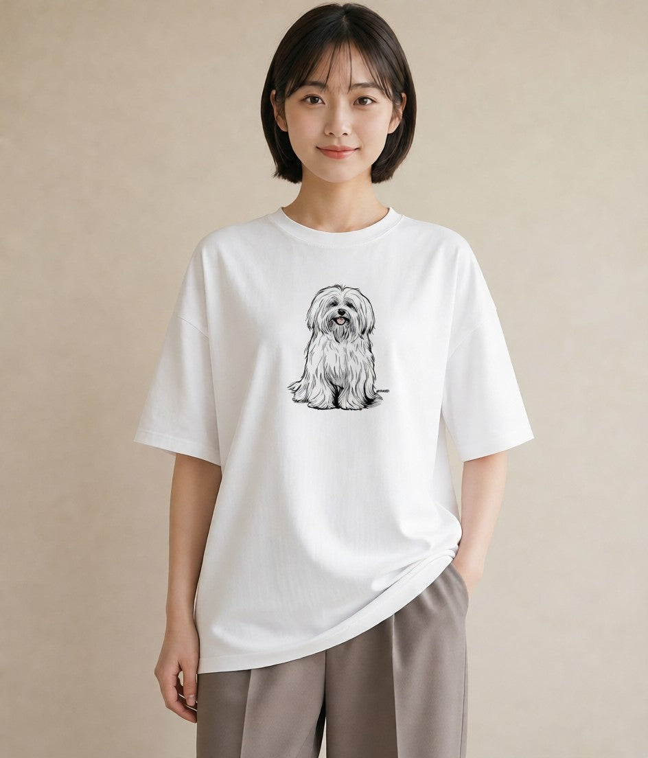 グラフィックTシャツ レディース ビションフリーゼ 犬 いぬ イラスト 抜け感 カフェ服 クリスマス 白T