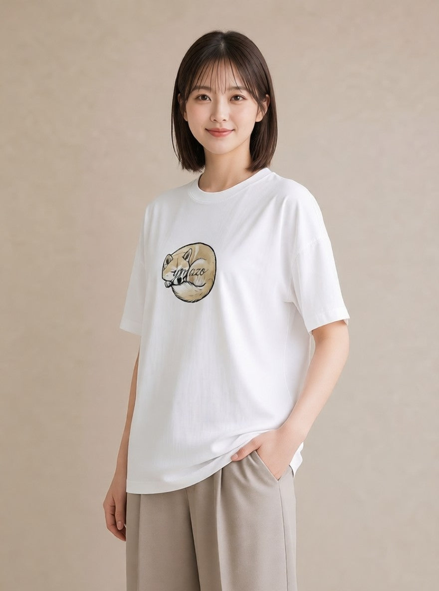 半袖Tシャツ レディース 秋田犬 犬 いぬ イラスト お洒落 買い物 夏コーデ 白T