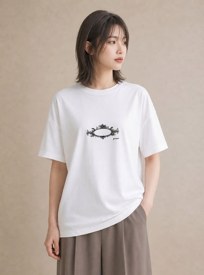 デザインTシャツ レディース 手鏡 アンティーク レトロ ナチュラル イラスト 手描き風 通学 誕生日プレゼント 白T