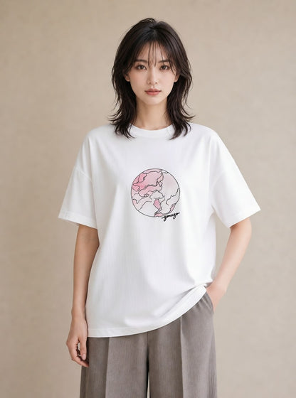 Tシャツ レディース 満月 星空 宇宙 イラスト シンプル 旅行 母娘コーデ 白T
