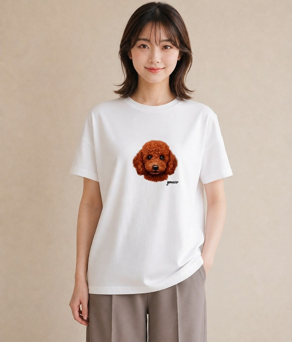 Tシャツ レディース トイプードル プードル 犬 いぬ イラスト ニュアンス 公園 ママ 白T