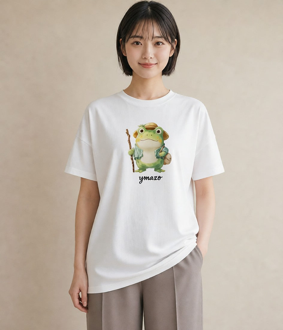 半袖Tシャツ レディース アマガエル ペット 動物 イラスト きれいめ ルームウェア ギフト 白T