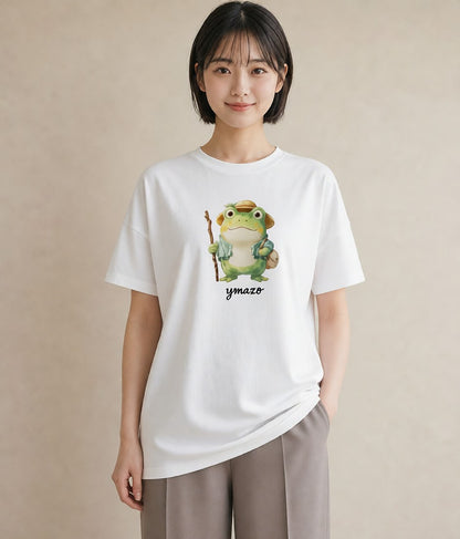 半袖Tシャツ レディース アマガエル ペット 動物 イラスト きれいめ ルームウェア ギフト 白T
