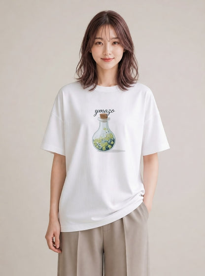 Tシャツ レディース ガラス瓶 小枝 ボタニカル ナチュラル アンティーク イラスト 線画 お出かけ 普段着 白T