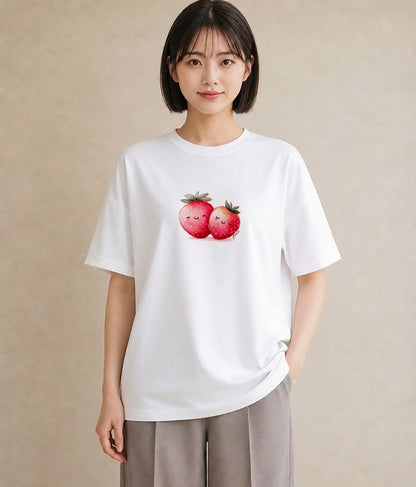 デザインTシャツ レディース ショートケーキ 食べ物 フード イラスト 抜け感 旅行用 海 白T