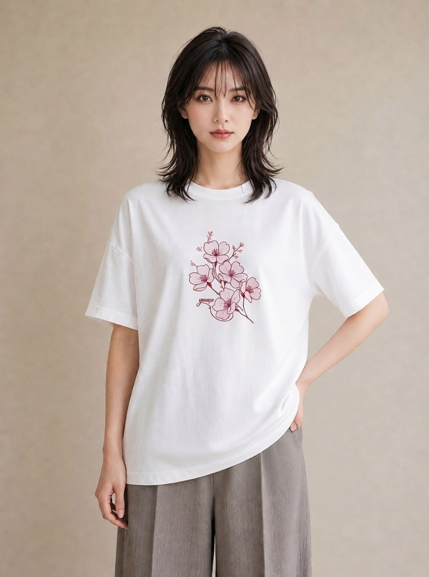 デザインTシャツ レディース さくら 桜 桜の枝 イラスト ガーリー ギフト 母の日 白T