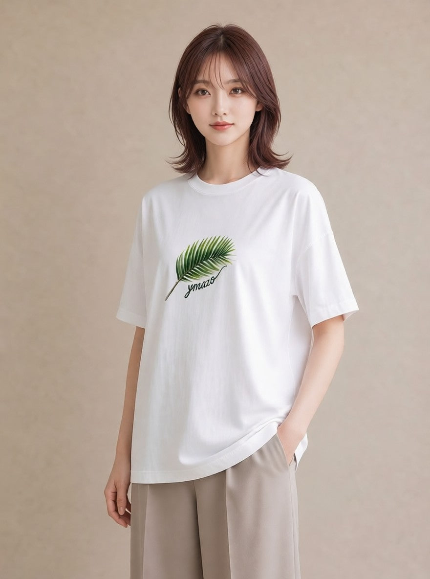 プリントTシャツ レディース シダ 植物 ボタニカル イラスト ゆるかわ 敬老の日 ホワイトデー 白T