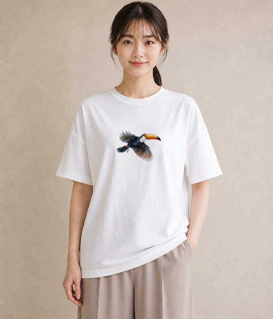 半袖Tシャツ レディース ハシビロコウ 動物 アニマル イラスト 旅行用 海 白T