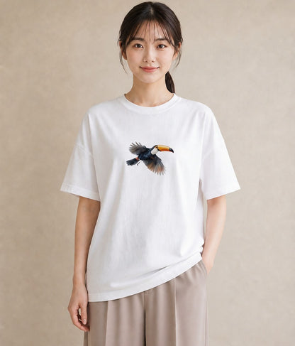 半袖Tシャツ レディース ハシビロコウ 動物 アニマル イラスト 旅行用 海 白T