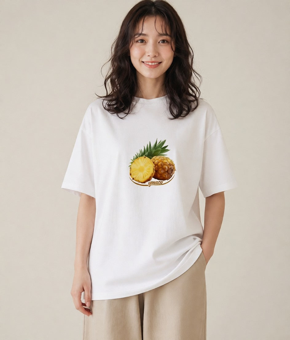 デザインTシャツ レディース パイナップル 食べ物 フード イラスト ゆるかわ 社会人 女性 白T