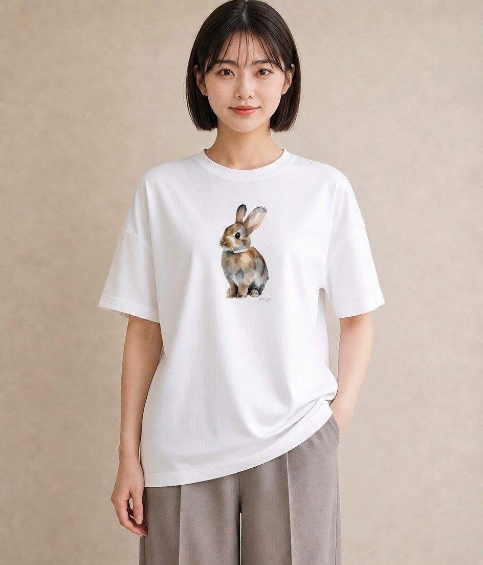 プリントTシャツ レディース うさちゃん ペット 動物 イラスト ニュアンス 旅行 母娘コーデ 白T