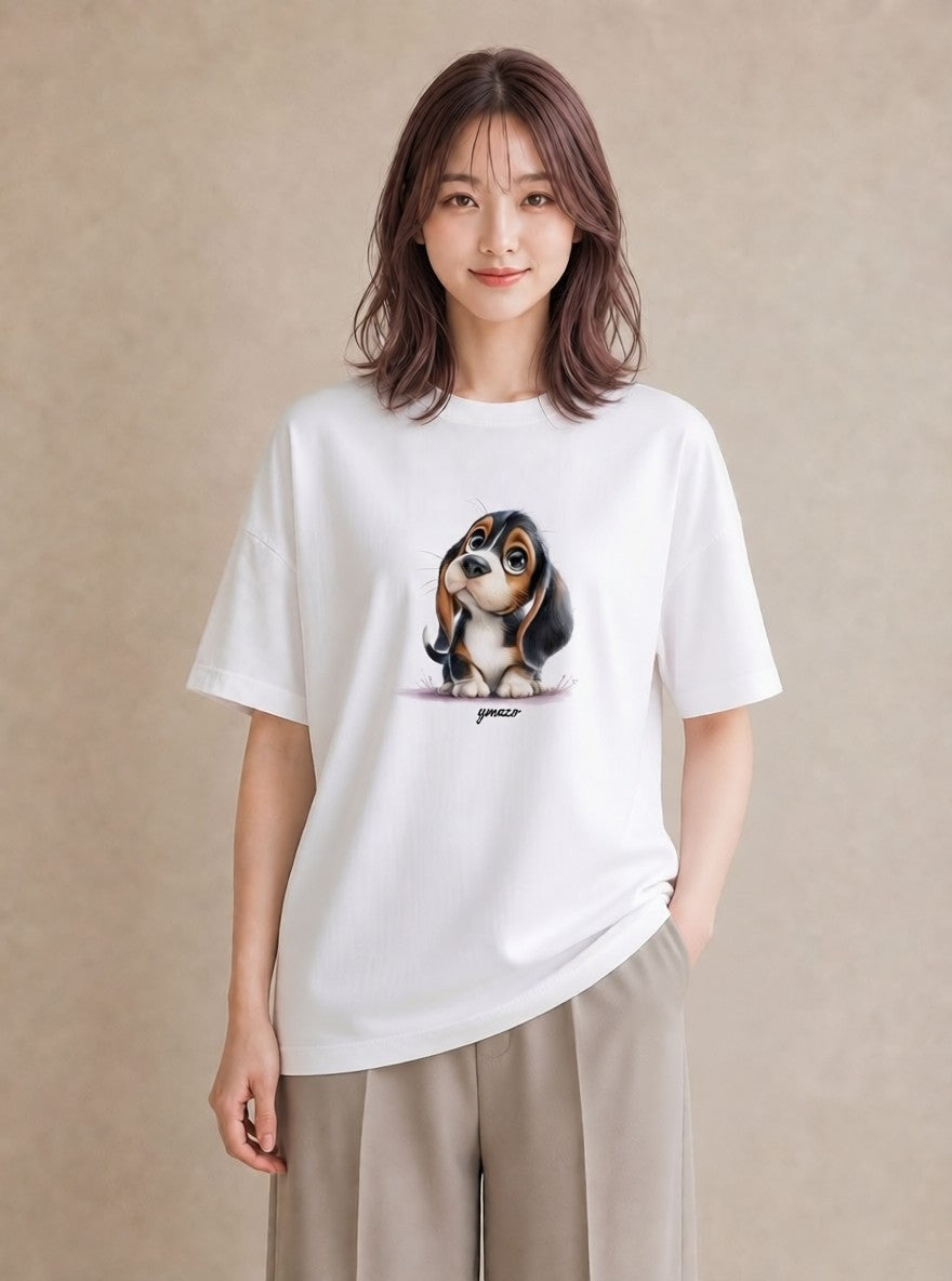 半袖Tシャツ レディース わんこ 犬 いぬ イラスト きれいめカジュアル カフェ服 クリスマス 白T