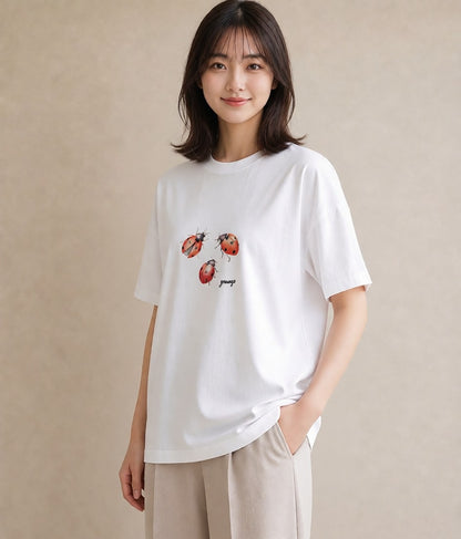 プリントTシャツ レディース クワガタ 昆虫 虫 イラスト 個性的 ビーチ デイリーウェア 白T