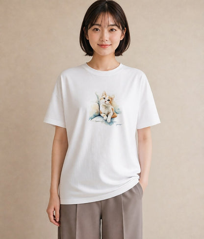 プリントTシャツ レディース シャム柄 猫 ねこ イラスト 個性的 旅行 母娘コーデ 白T
