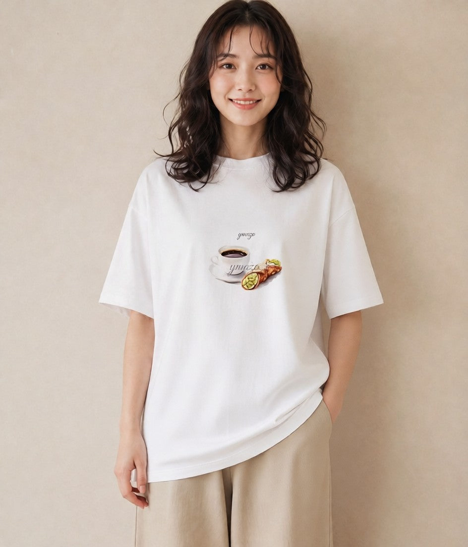グラフィックTシャツ レディース 食パン 食べ物 フード イラスト 旅行コーデ 在宅 公園 白T