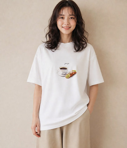 グラフィックTシャツ レディース 食パン 食べ物 フード イラスト 旅行コーデ 在宅 公園 白T