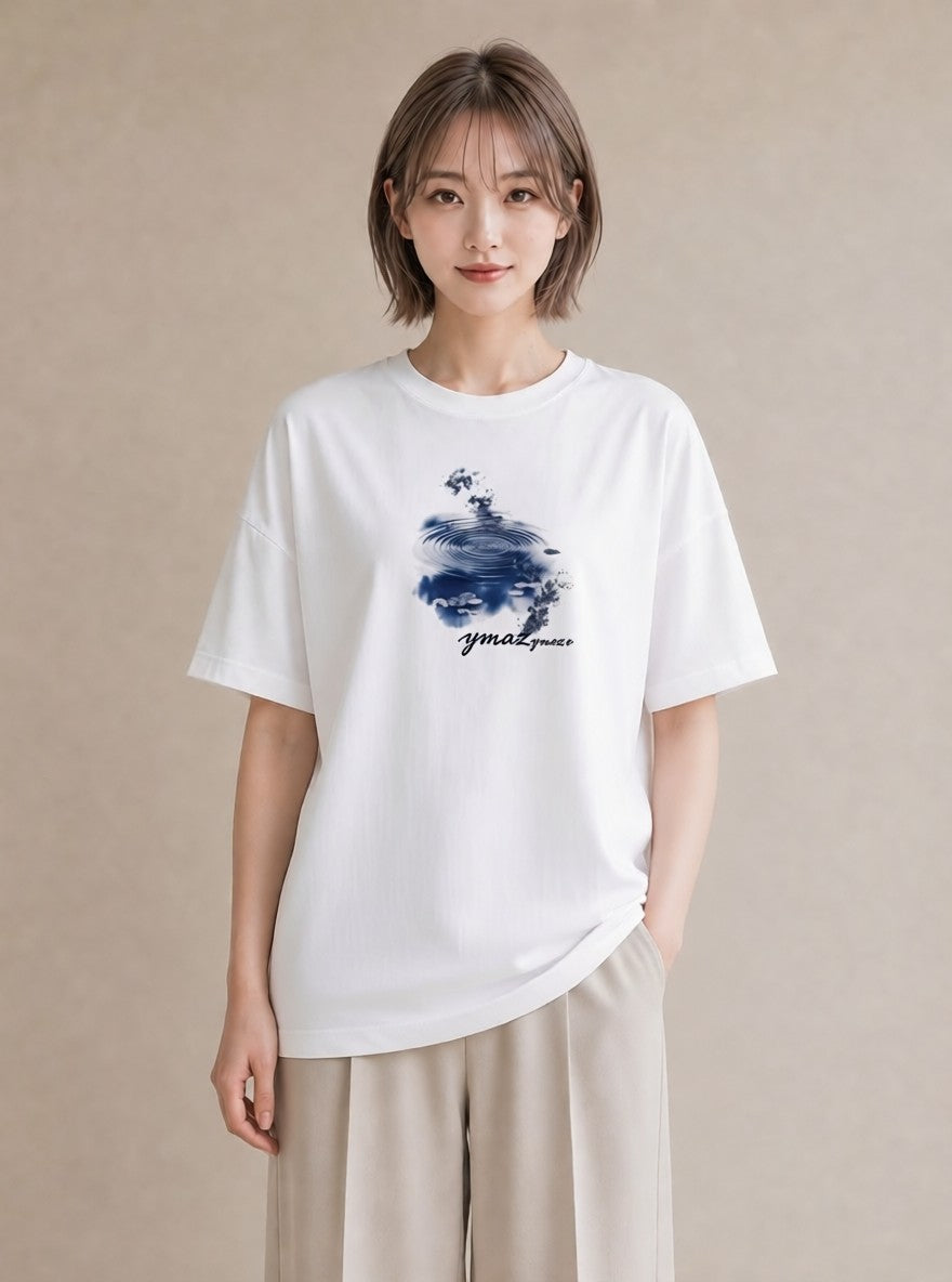 グラフィックTシャツ レディース 小川 橋 せせらぎ ナチュラル アンティーク イラスト 北欧風 誕生日プレゼント 綿100 白T