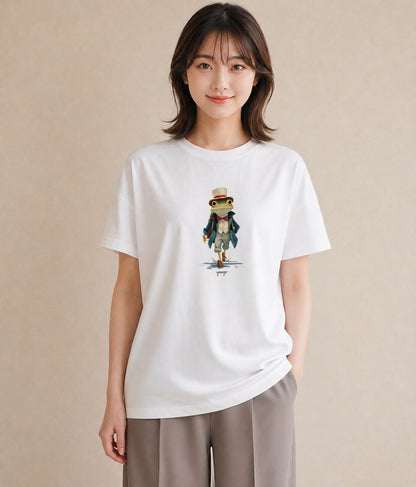 デザインTシャツ レディース カエル ペット 動物 イラスト ゆるコーデ 20代 カジュアルコーデ 白T