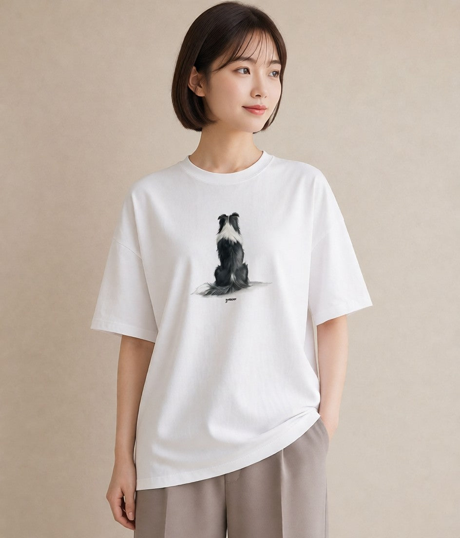 グラフィックTシャツ レディース ボーダーコリー 犬 いぬ イラスト シック デイリーウェア 休日 白T