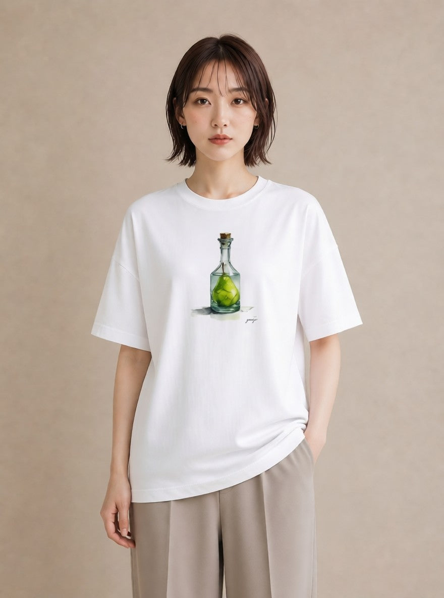 プリントTシャツ レディース ガラス瓶 小枝 ボタニカル ナチュラル アンティーク イラスト 休日コーデ おしゃれギフト 社会人 白T