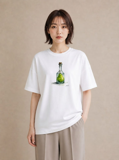プリントTシャツ レディース ガラス瓶 小枝 ボタニカル ナチュラル アンティーク イラスト 休日コーデ おしゃれギフト 社会人 白T