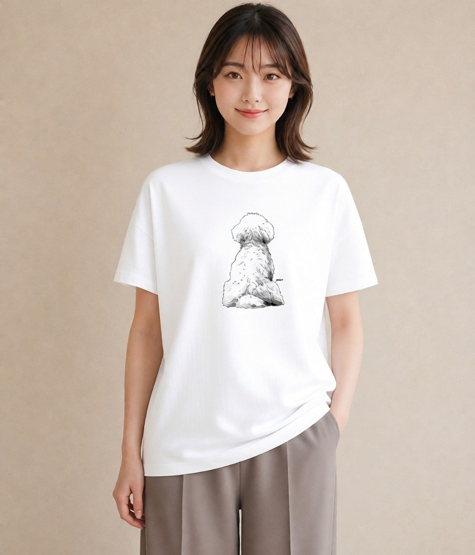 半袖Tシャツ レディース ビションフリーゼ 犬 いぬ イラスト ラフ カフェ巡り 女子会 白T