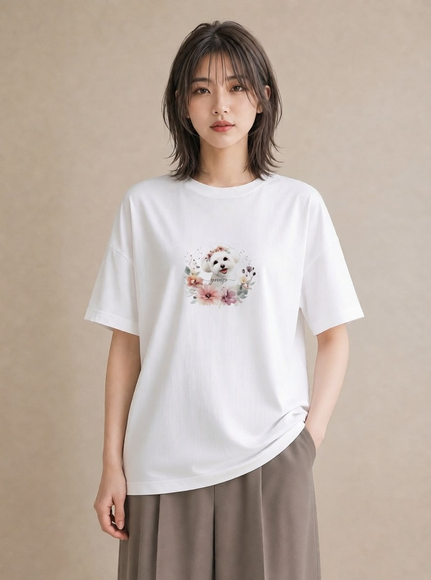プリントTシャツ レディース わんこ 犬 いぬ イラスト ゆるかわ クリスマス 旅行 白T