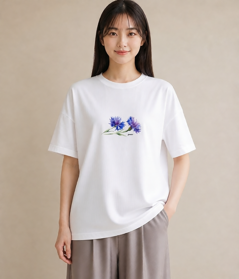 半袖Tシャツ レディース スミレ 花 花柄 イラスト カジュアル お出かけ 普段着 白T