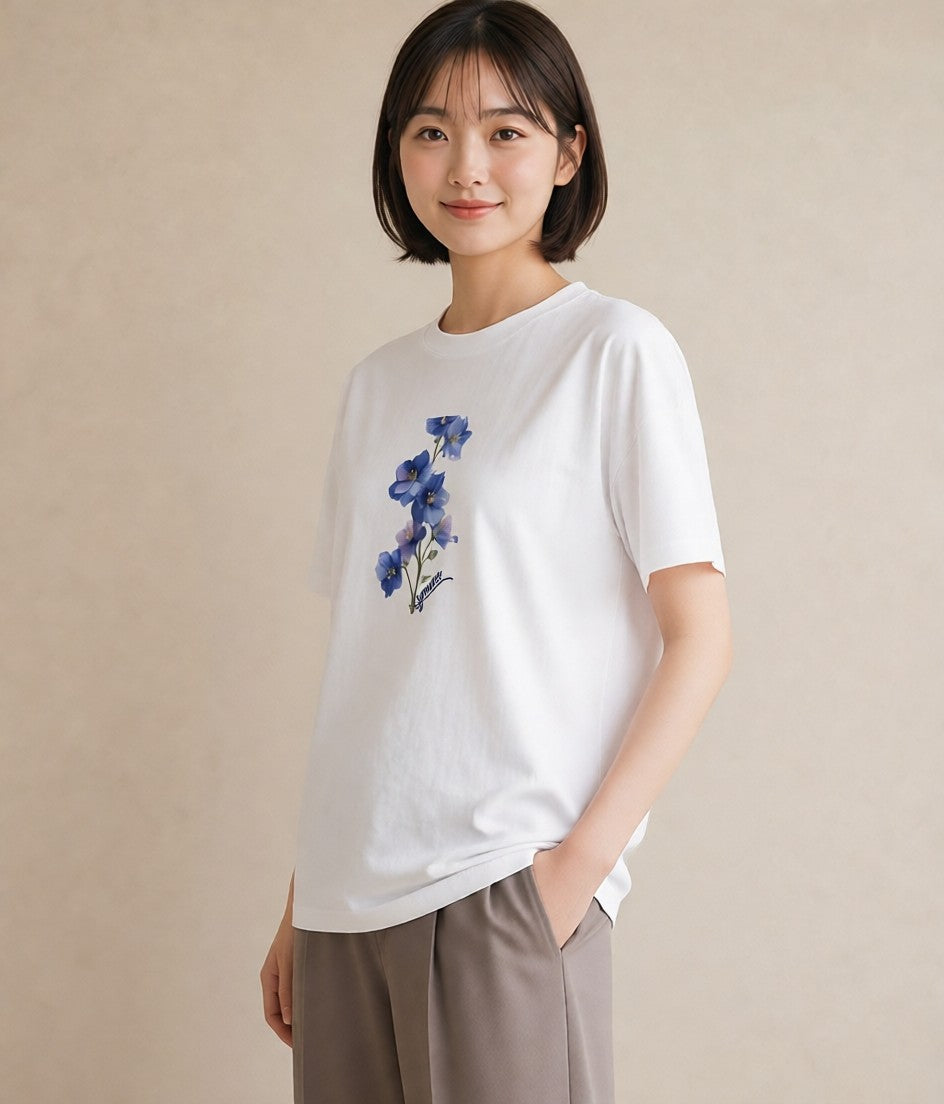 Tシャツ レディース あさがお 朝顔 花 花柄 イラスト こなれ感 デイリーウェア 休日 白T