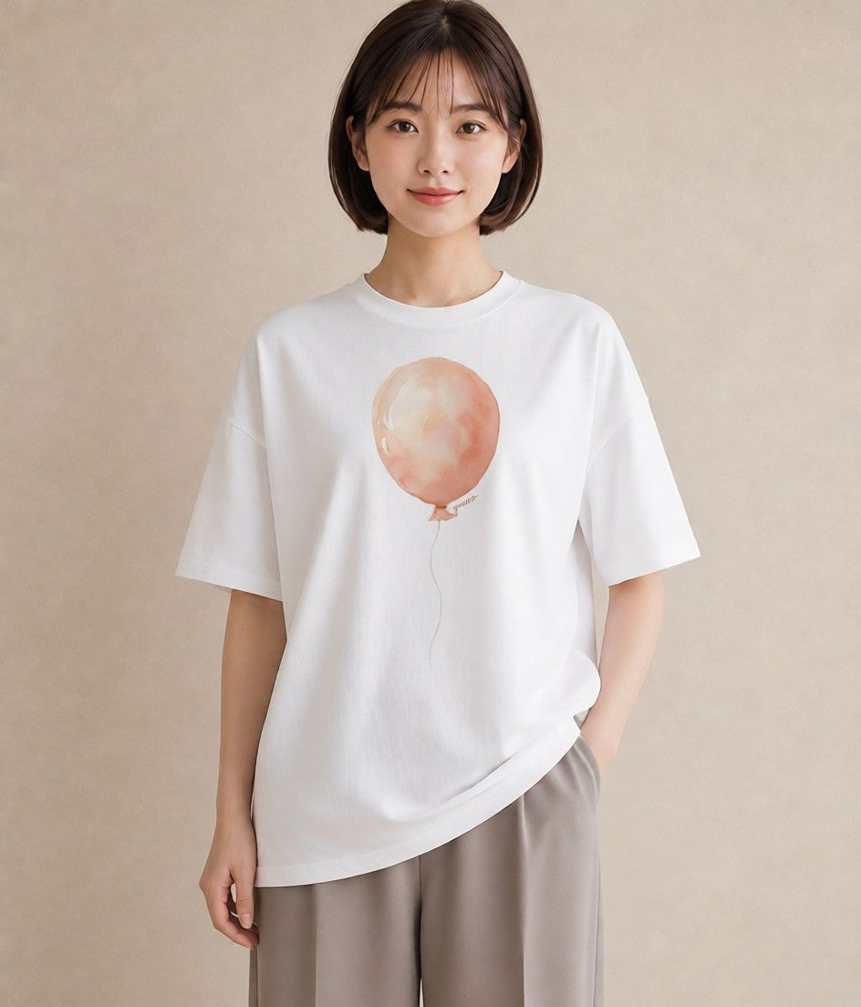 半袖Tシャツ レディース 紙風船 和紙 ナチュラル アンティーク イラスト 休日コーデ クリスマス 旅行 白T